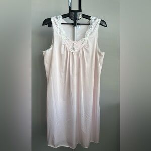 Women’s Vintage Lorraine Pink White Lace Sleeveless Nightgown Chemise Floral 1X